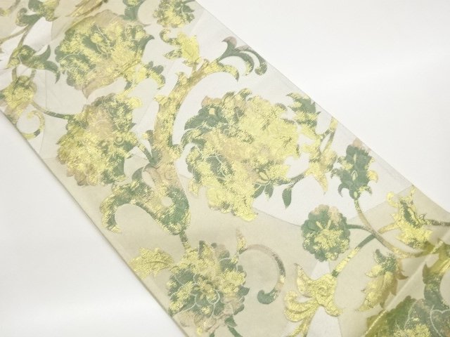 JAPANESE KIMONO / FUKURO OBI / WOVEN ARABESQUE FLOWER 
